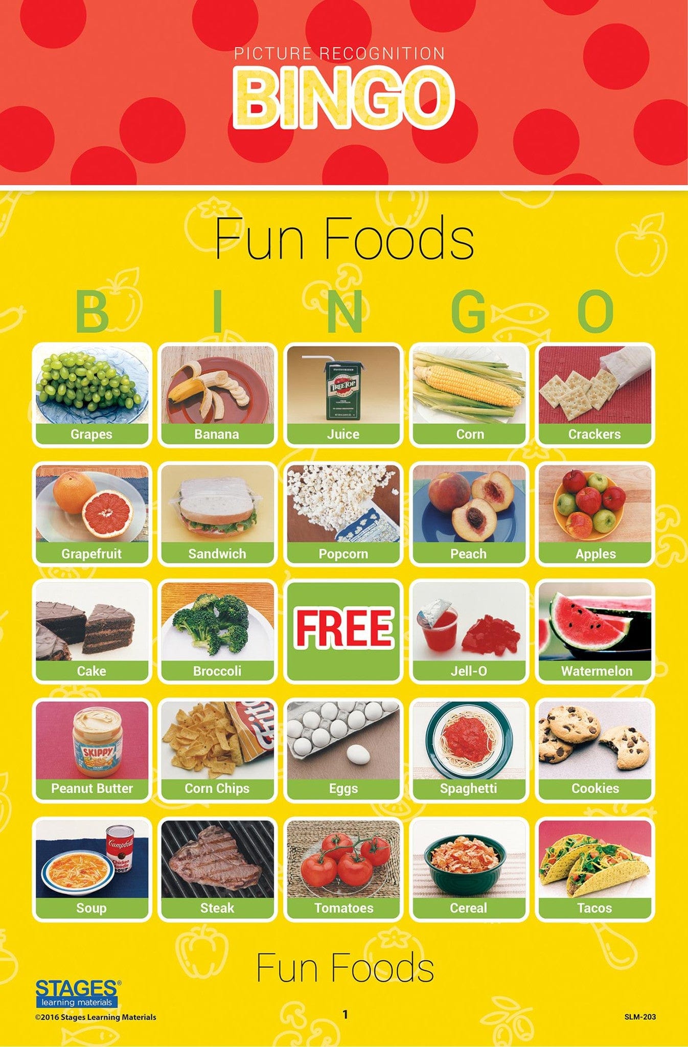 Fun Foods Bingo Game